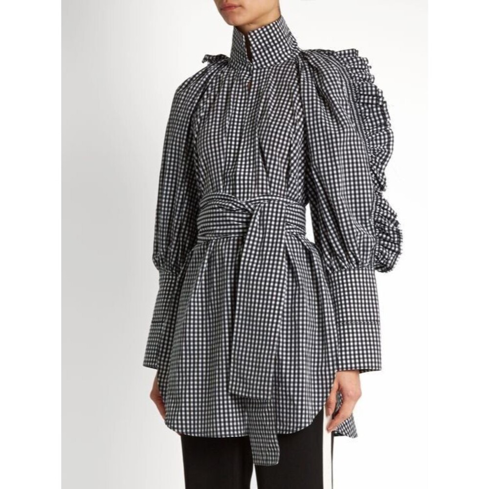 ELLERY Angel Face Shirred Ruffle Sleeve Cotton Shirt (AU 6)/Small, NWT